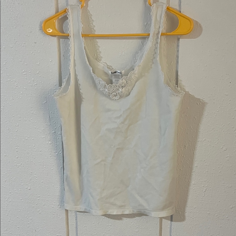 Cuddl Duds White Lace-Trim Camisole